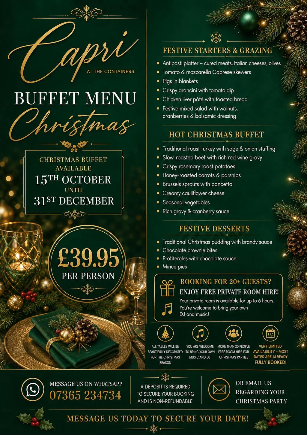Capri at the Containers Christmas Buffet Menu poster